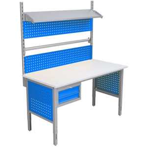 NABBI 1550 03 baliarenský stôl s nadstavbou a úchytom na papier svetlosivá / modrá
