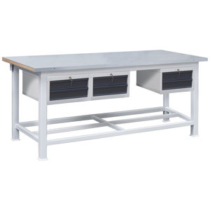 NABBI 3T/P12P12P12 pracovný stôl s plechovou policou a zásuvkami svetlosivá / grafit