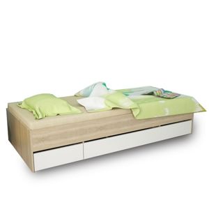 TEMPO KONDELA Matiasi 90 jednolôžková posteľ s úložným priestorom dub sonoma / biela