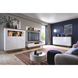 TARANKO Aspen obývacia izba biely vysoký lesk / dub (Grande 01)