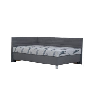 BLANÁŘ Polly 90 L čalúnená jednolôžková posteľ (váľanda) s matracom sivá / vzor
