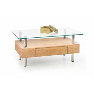HALMAR Margot sklenený konferenčný stolík dub zlatý / priehľadná
