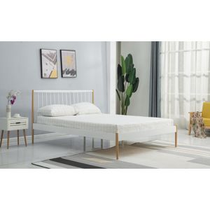 HALMAR Lemi 120 kovová jednolôžková posteľ s roštom biela / prírodná