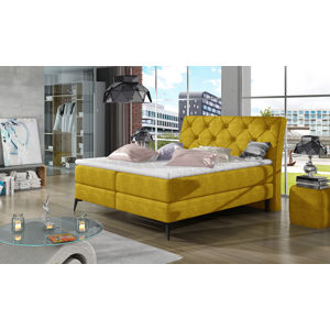 NABBI Lazio 180 čalúnená manželská posteľ s úložným priestorom žltá