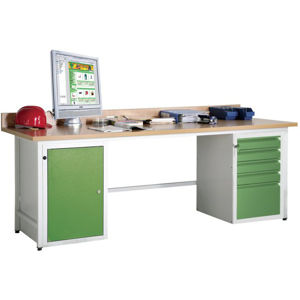 NABBI AJ dielenský pc stôl so skrinkou na pc a ventilátorom svetlosivá / zelená