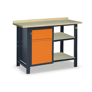 NABBI SS01L/B/2PL45 pracovný stôl s dvoma policami grafit / oranžová