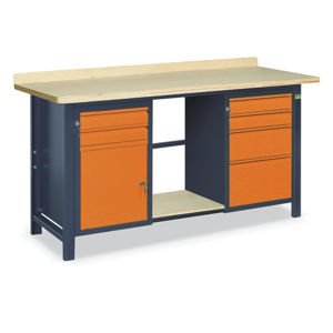 NABBI SS02L/C/PL45/E pracovný stôl s jednou policou grafit / oranžová