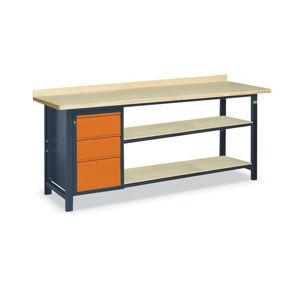 NABBI SS03L/D/2PL135 pracovný stôl s dvoma policami grafit / oranžová