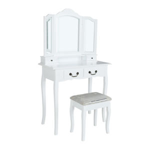TEMPO KONDELA Regina New toaletný stolík s taburetkou biela / strieborná / zlatá
